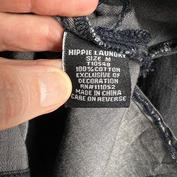 Hippie Laundry Dark Gray Embroidered Cotton Western Rodeo Button Down Shirt Sz M - Picture 8 of 9